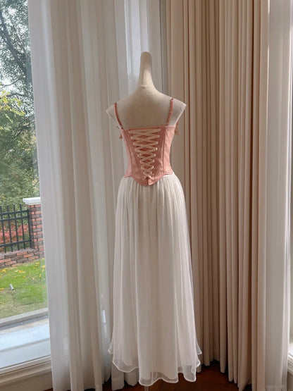 Ornate Spaghetti Straps Pink Prom Dress Rhinestones 3D Floral A-Line Evening Dress GG5975