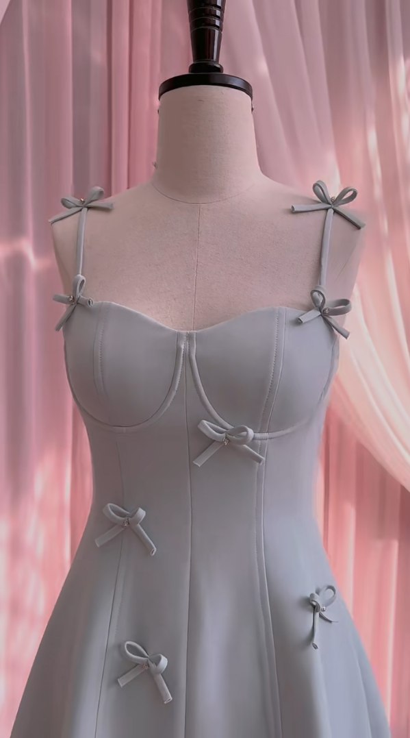 Trendy Spaghetti Straps Light Blue Homecoming Dress Beads Bows A-Line Birthday Dress GG5986