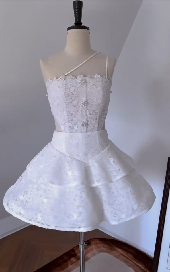 Trendy Spaghetti Straps White Homecoming Dress Lace Cutout A-Line Birthday Dress GG5993