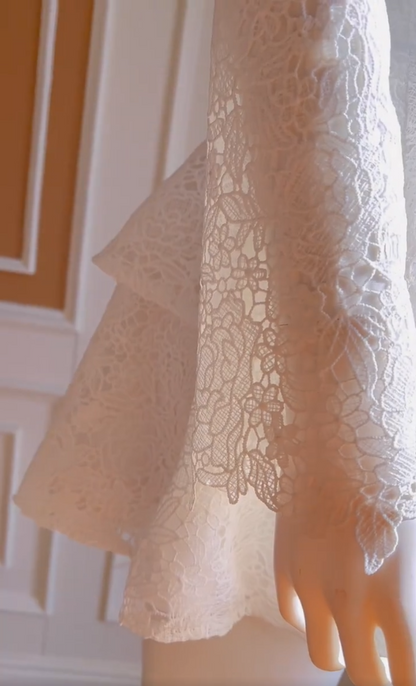 Trendy Spaghetti Straps White Homecoming Dress Lace Cutout A-Line Birthday Dress GG5993
