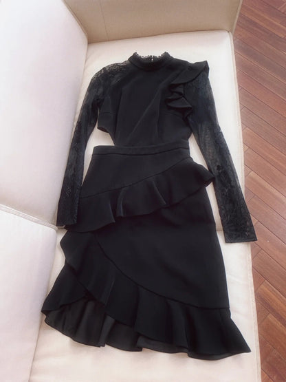 Alluring Long Sleeve Black Homecoming Dress Lace Cutout A-Line Birthday Dress GG5998