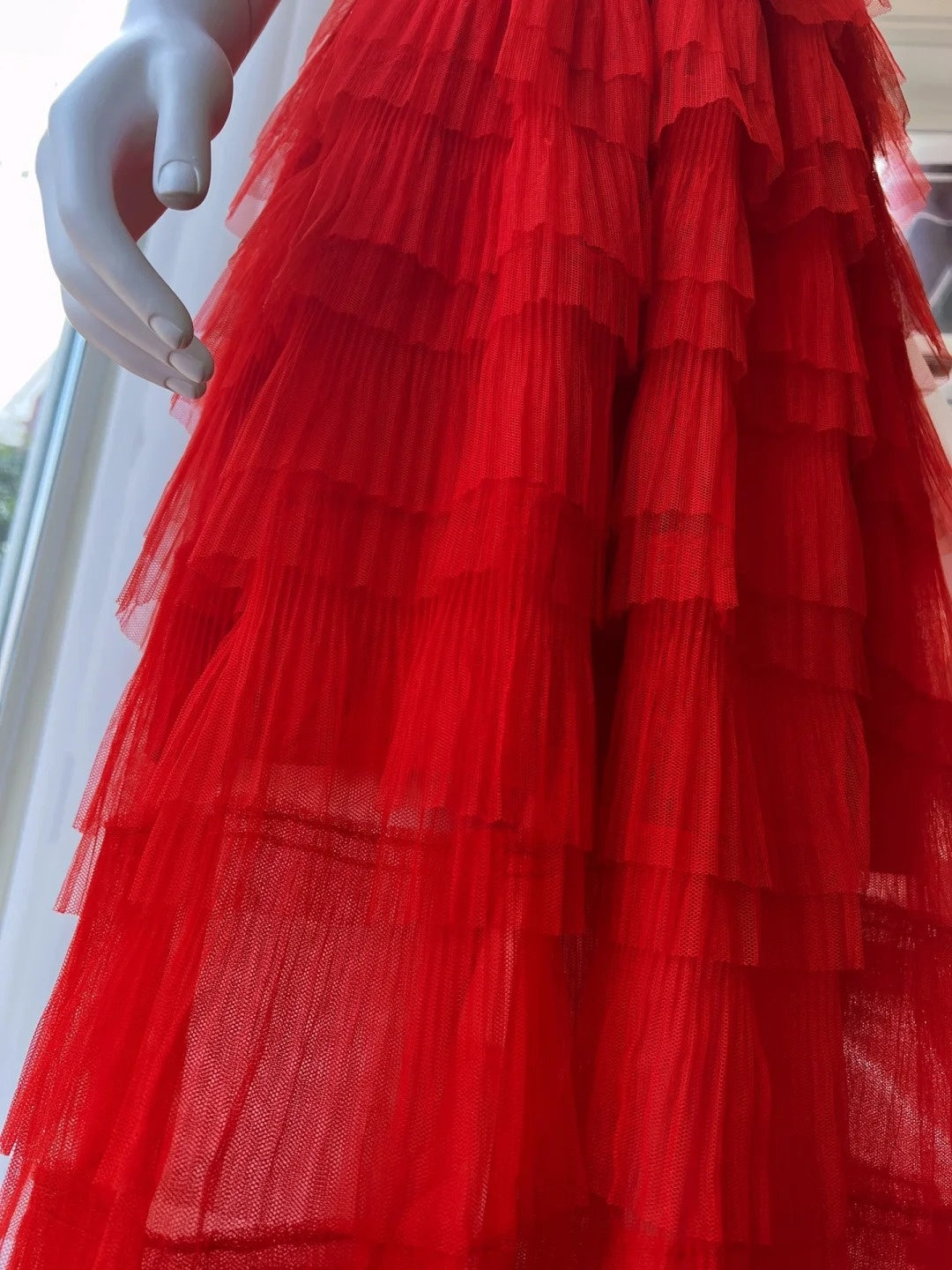 Alluring Beaded Spaghetti Straps Red Prom Dress Red A-Line Evening Dress GG6002