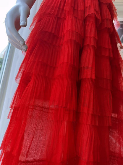 Alluring Beaded Spaghetti Straps Red Prom Dress Red A-Line Evening Dress GG6002