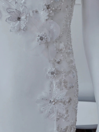 Glittering Spaghetti Straps White Prom Dress Seqiuns Appliques Sheath Evening Dress GG6015