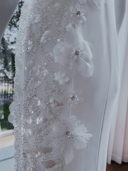 Glittering Spaghetti Straps White Prom Dress Seqiuns Appliques Sheath Evening Dress GG6015