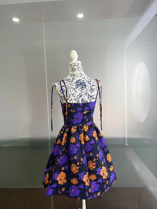 Charming Spaghetti Straps Purple Homecoming Dress Floral A-Line Birthday Dress GG6016