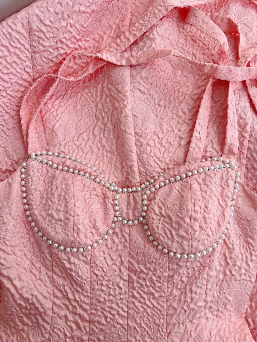 Sweet Spaghetti Straps Pink Prom Dress Beaded Textured A-Line Evening Dress GG6018