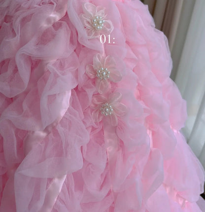 Cute Tiered Pink Prom Dress Tulle A-Line Evening Dress GG6021
