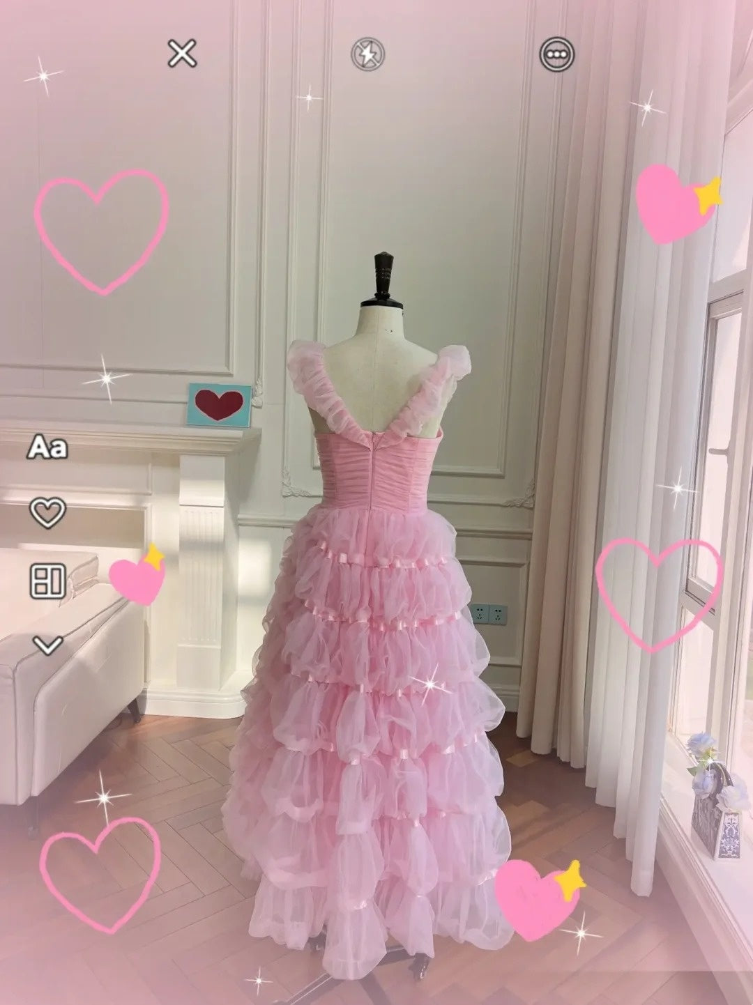 Cute Tiered Pink Prom Dress Tulle A-Line Evening Dress GG6021
