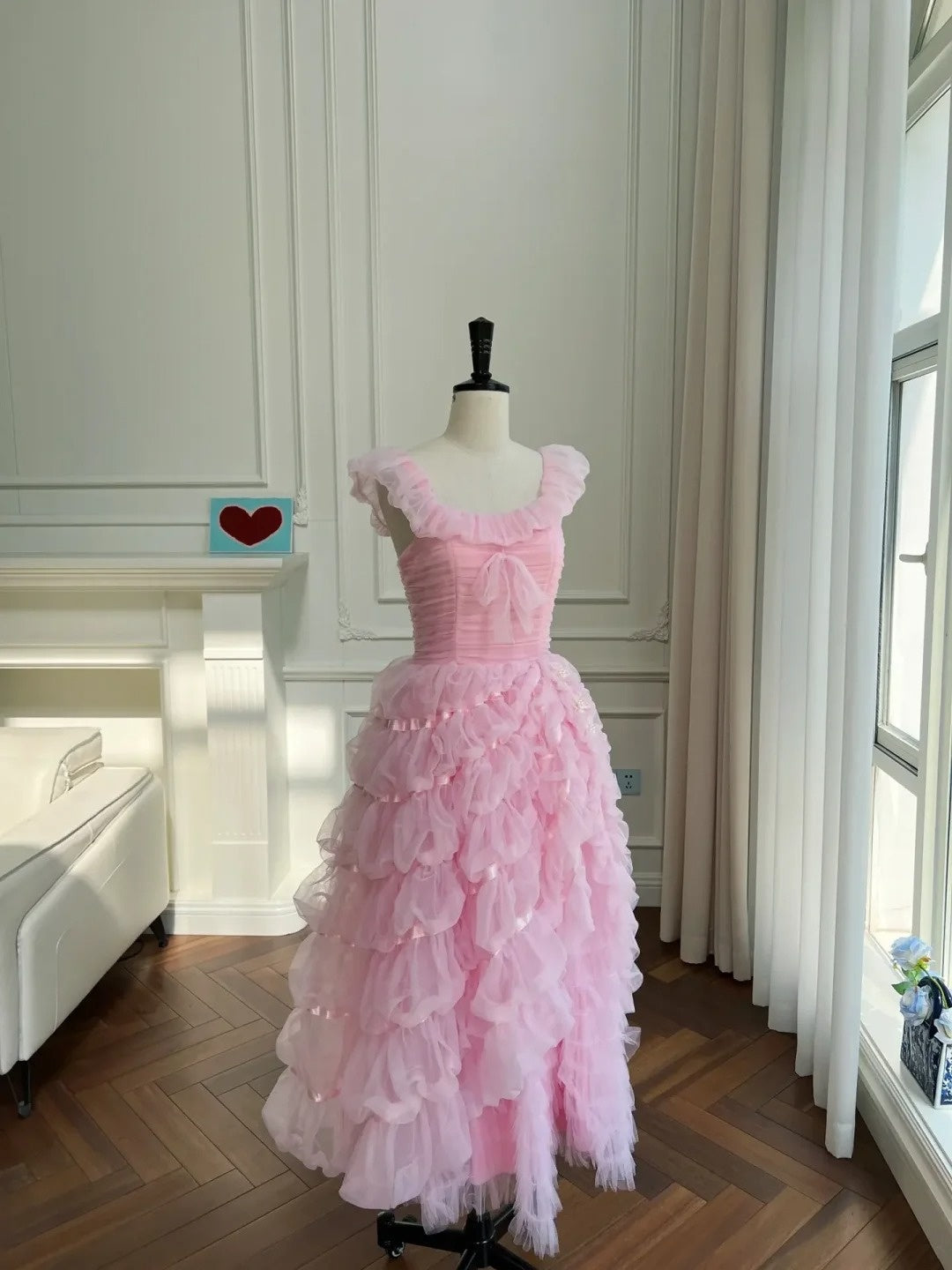 Cute Tiered Pink Prom Dress Tulle A-Line Evening Dress GG6021