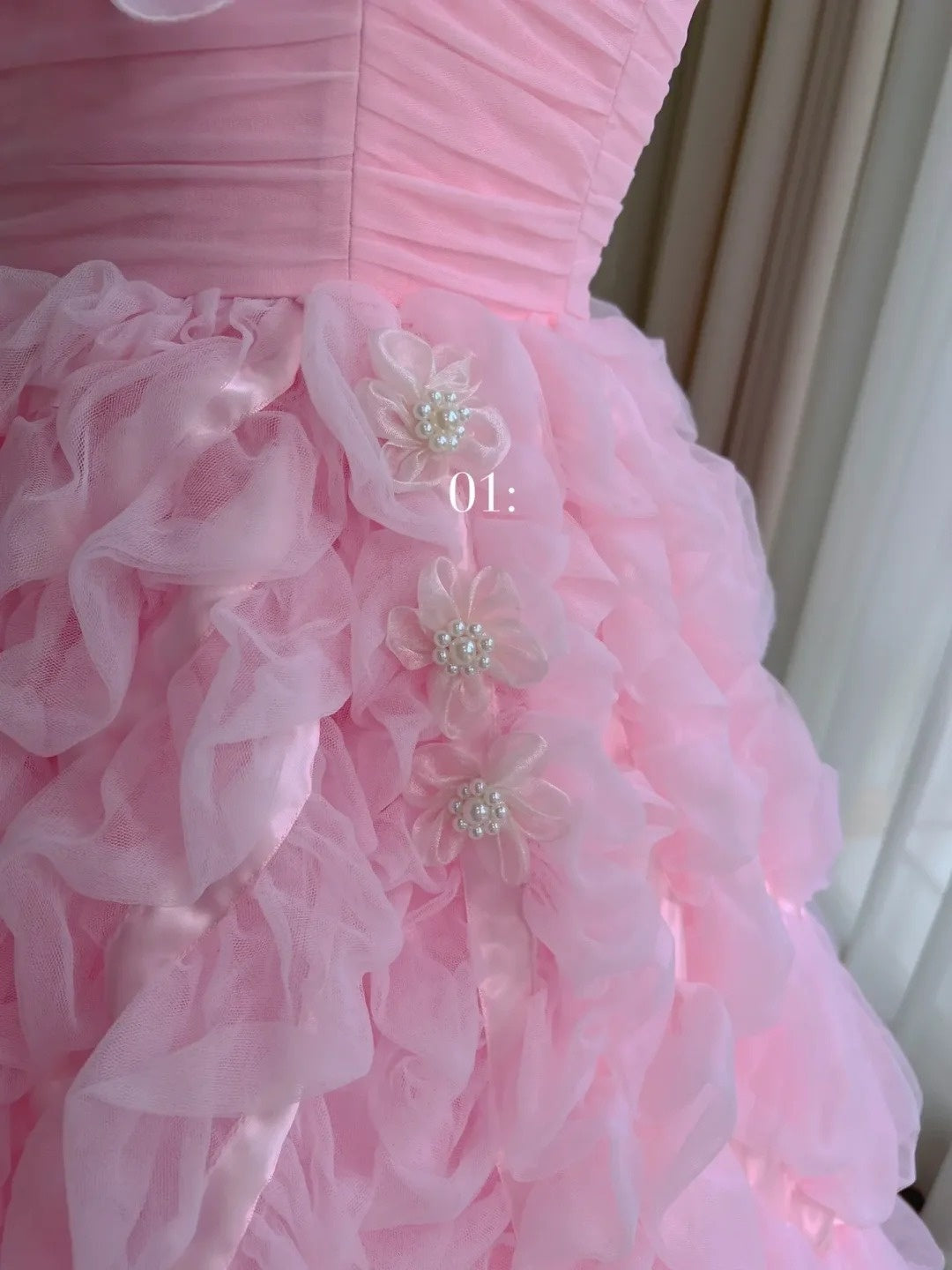 Cute Tiered Pink Prom Dress Tulle A-Line Evening Dress GG6021