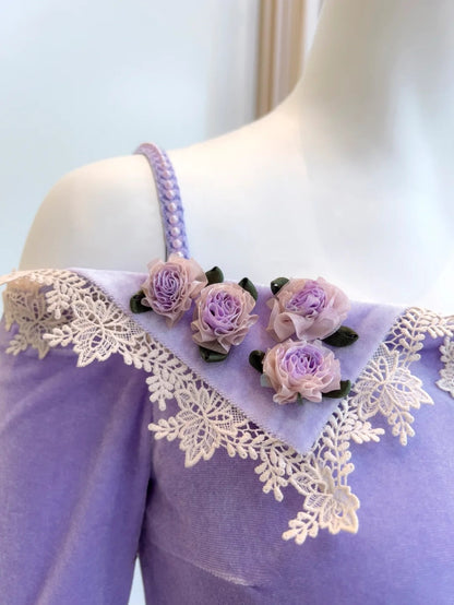 Charming Lace Purple Prom Dress Long Sleeve Appliques Mermaid Evening Dress GG6023