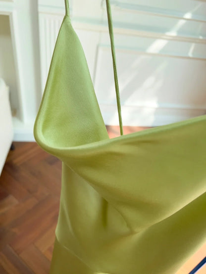 Simpel Halter Neck Green Prom Dress Satin A-Line Evening Dress GG6025