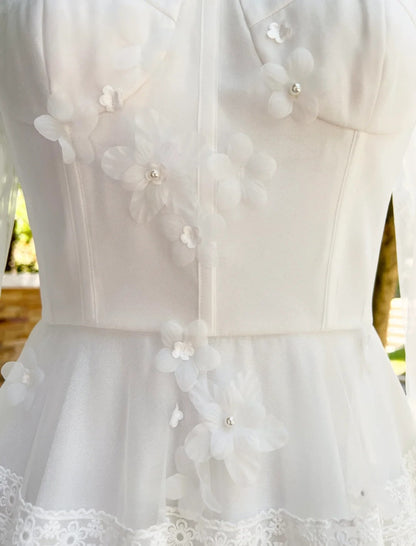 Graceful Jewel Neck White Prom Dress Appliques Long Sleeve A-Line Evening Dress GG6027