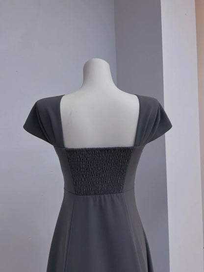 Simple Grey Prom Dress Short Sleeve A-Line Evening Dress GG6029