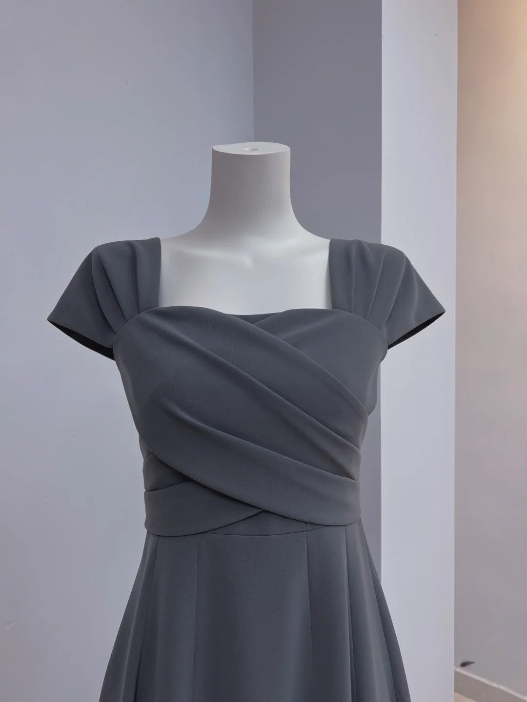 Simple Grey Prom Dress Short Sleeve A-Line Evening Dress GG6029