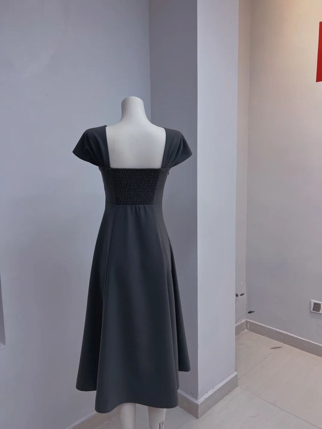 Simple Grey Prom Dress Short Sleeve A-Line Evening Dress GG6029