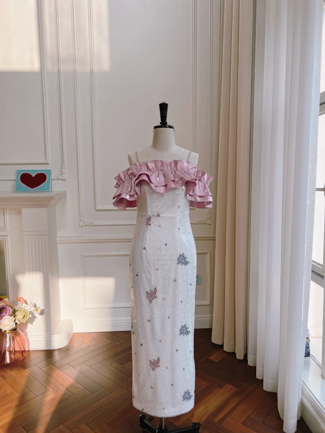 Sparkling Pink Prom Dress Sequins Sheath Evening Dress GG6031