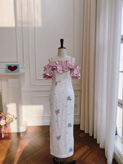 Sparkling Pink Prom Dress Sequins Sheath Evening Dress GG6031