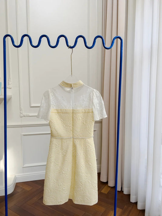 Charming Short Sleeve Yellow Homecoming Dress Lace Beading A-Line Birthday Dress GG6033