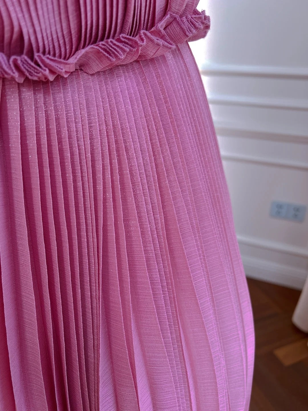 Chic Spaghetti Straps Pink Prom Dress Pleated A-Line Evening Dress GG6037