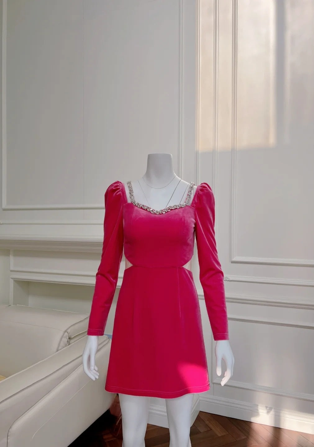 Unique Long Sleeve Hot Pink Homecoming Dress Beaded A-Line Birthday Dress GG6040