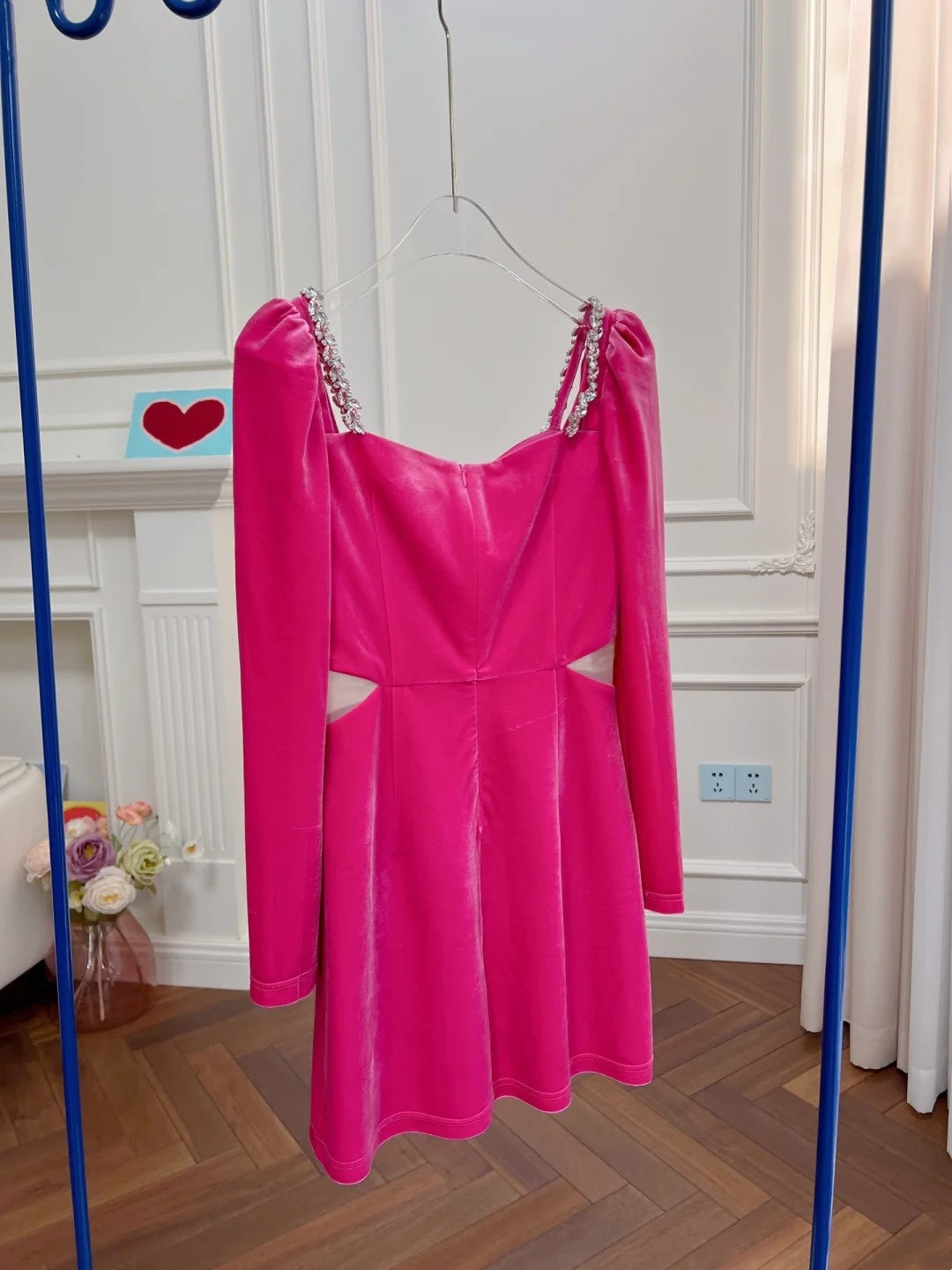 Unique Long Sleeve Hot Pink Homecoming Dress Beaded A-Line Birthday Dress GG6040