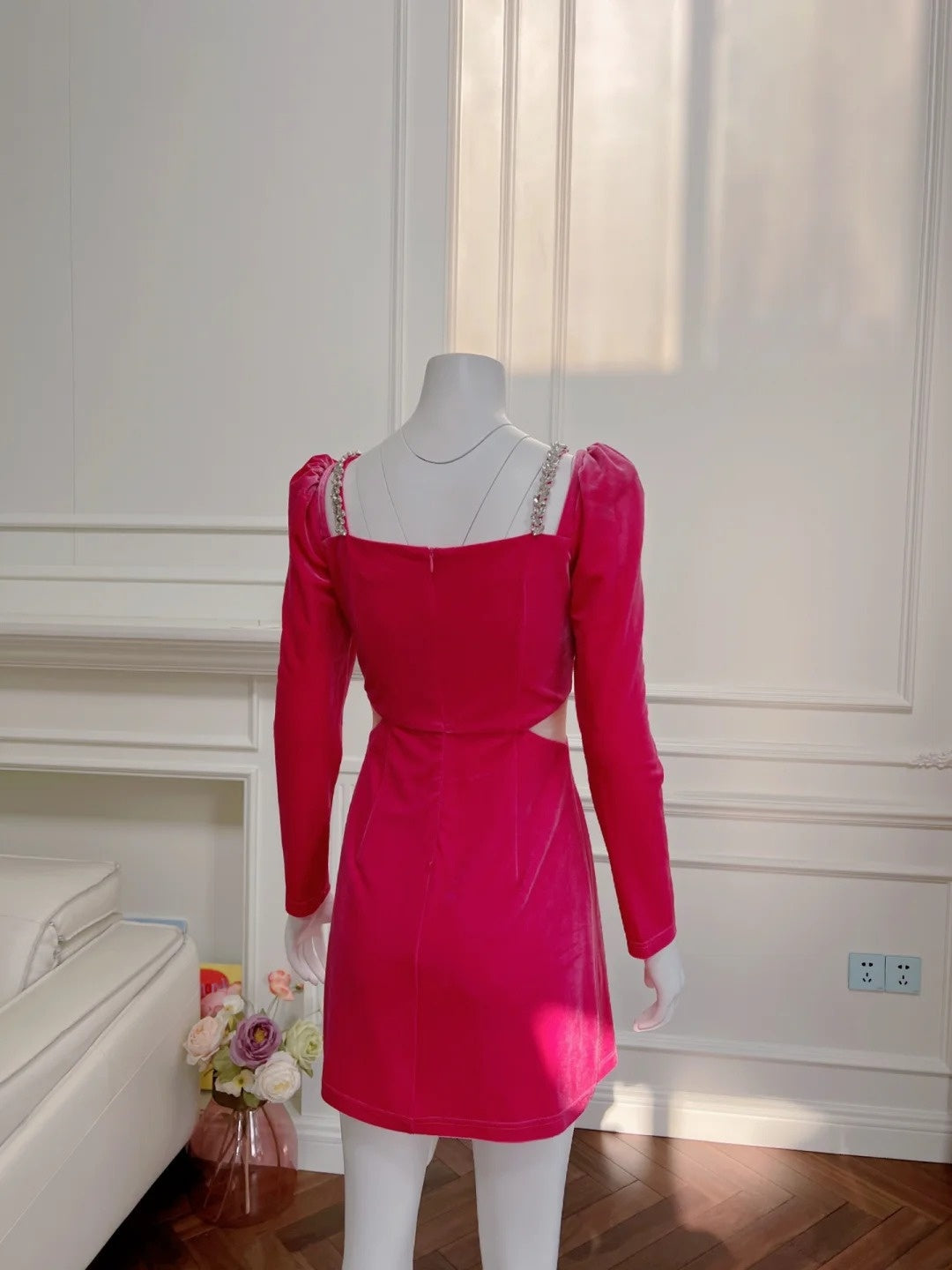 Unique Long Sleeve Hot Pink Homecoming Dress Beaded A-Line Birthday Dress GG6040