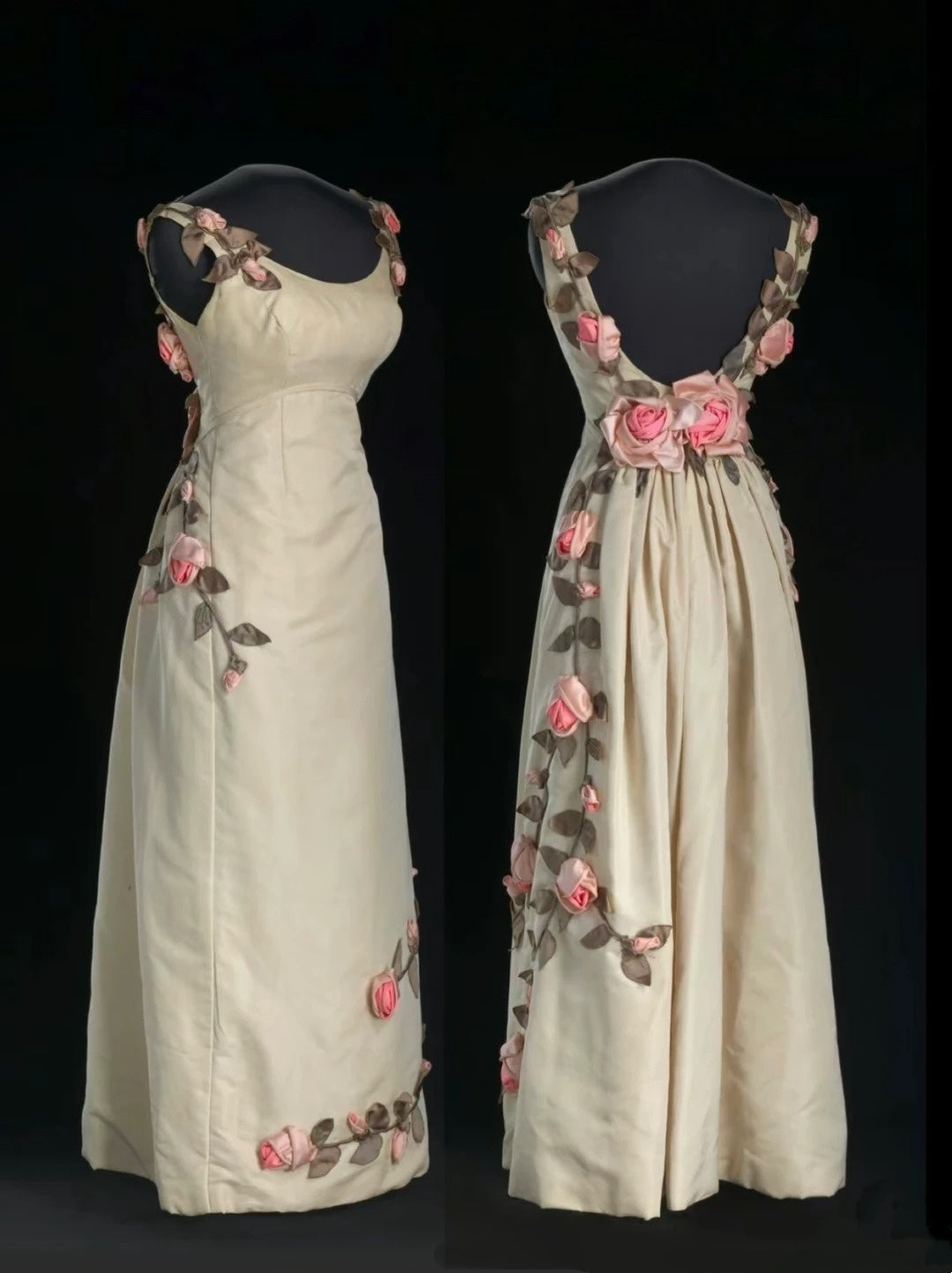 Retro Jewel Neck Beige Prom Dress Appliques A-Line Evening Dress GG6044