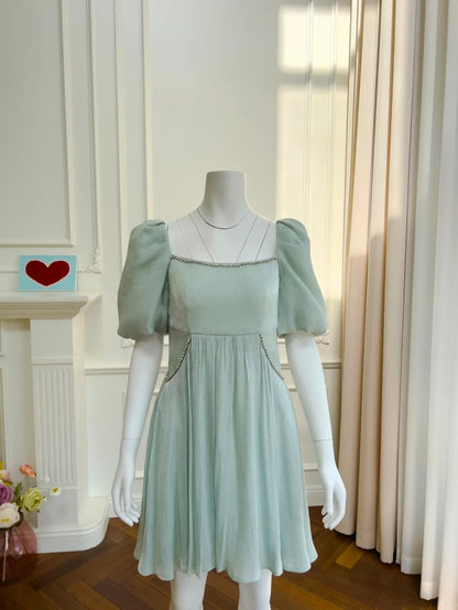 Sleek Short Sleeve Green Homecoming Dress Beaded A-Line Birthday Dress GG6045