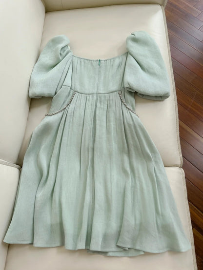 Sleek Short Sleeve Green Homecoming Dress Beaded A-Line Birthday Dress GG6045
