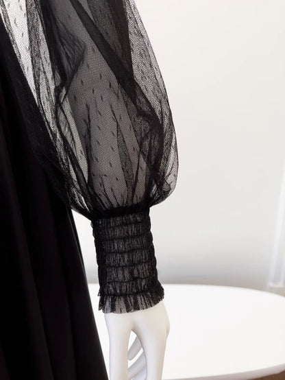 Charming Long Sleeve Black Prom Dress Sequins A-Line Evening Dress GG6047