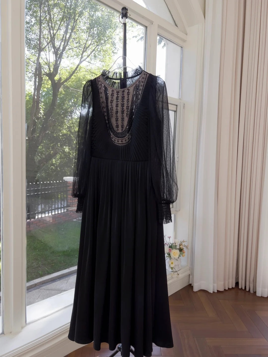 Charming Long Sleeve Black Prom Dress Sequins A-Line Evening Dress GG6047