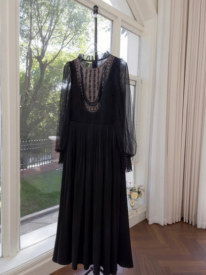 Charming Long Sleeve Black Prom Dress Sequins A-Line Evening Dress GG6047