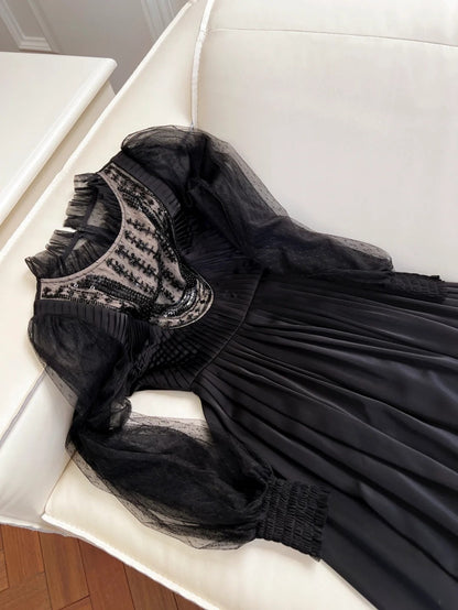Charming Long Sleeve Black Prom Dress Sequins A-Line Evening Dress GG6047