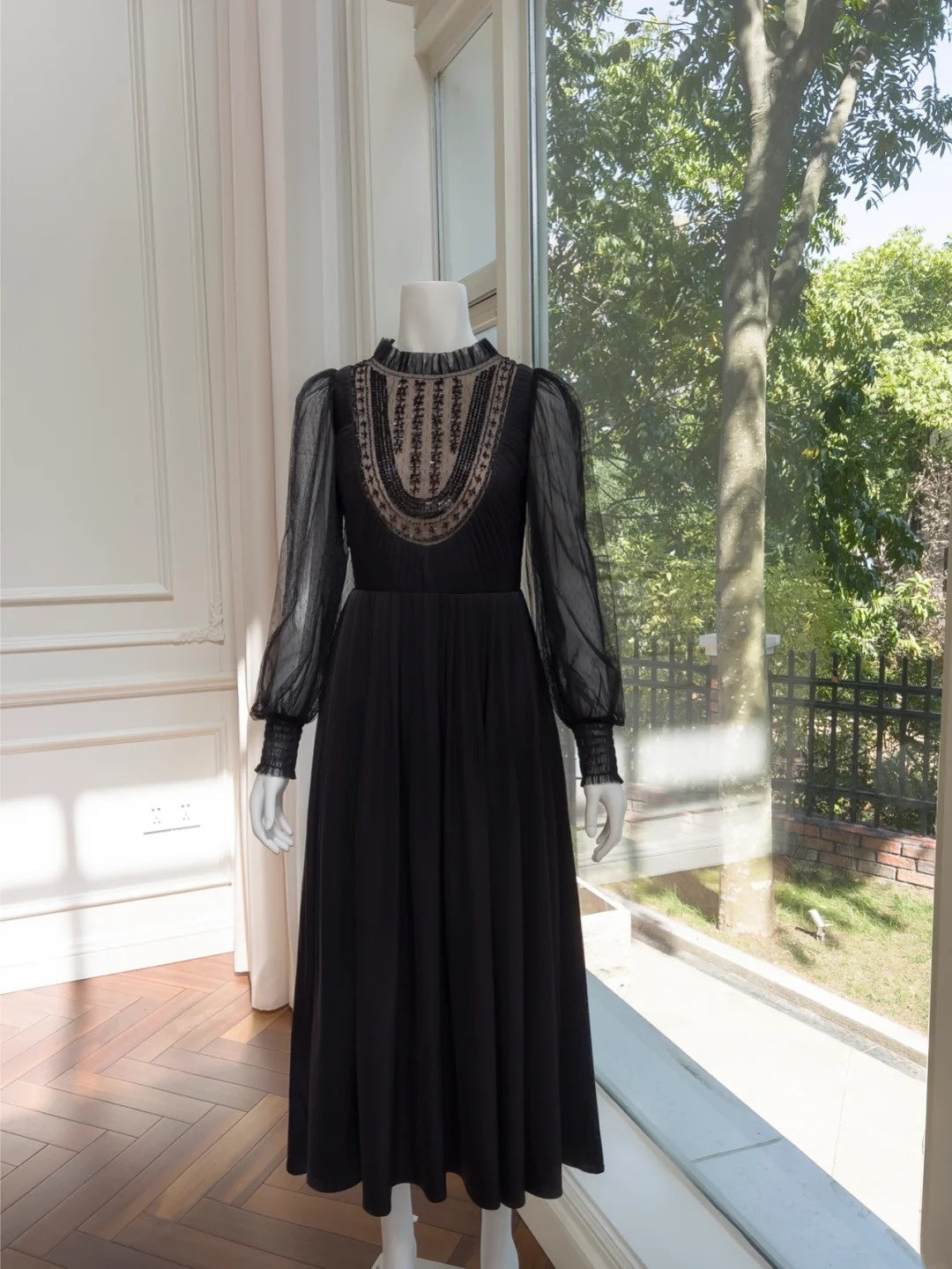 Charming Long Sleeve Black Prom Dress Sequins A-Line Evening Dress GG6047