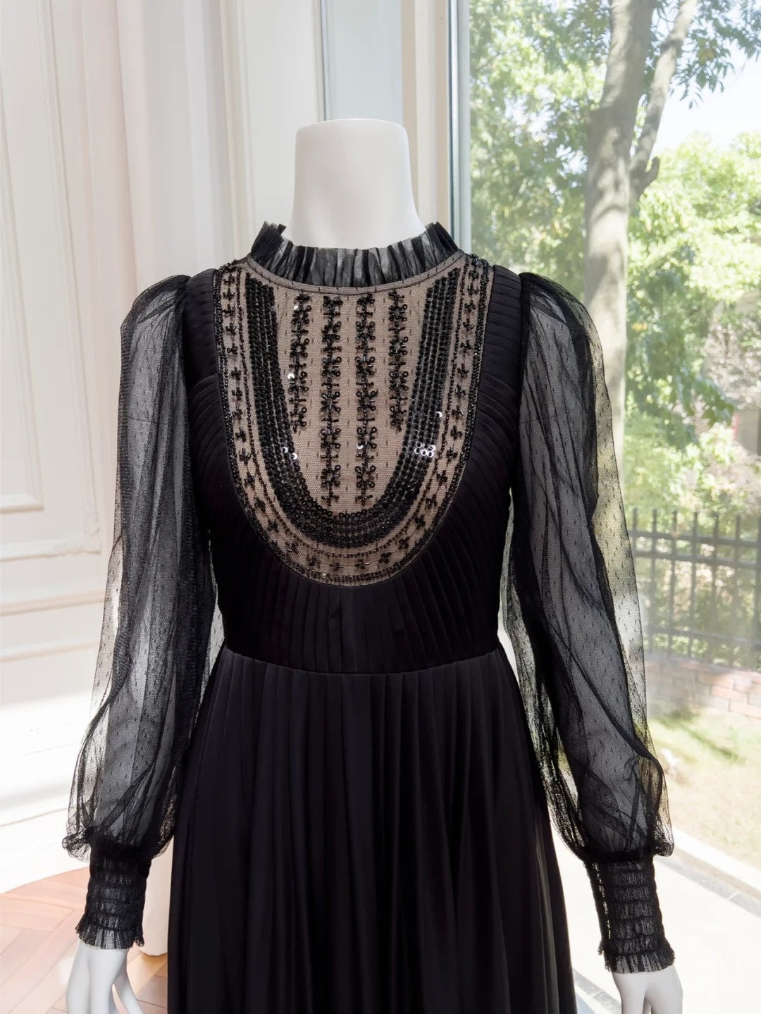 Charming Long Sleeve Black Prom Dress Sequins A-Line Evening Dress GG6047