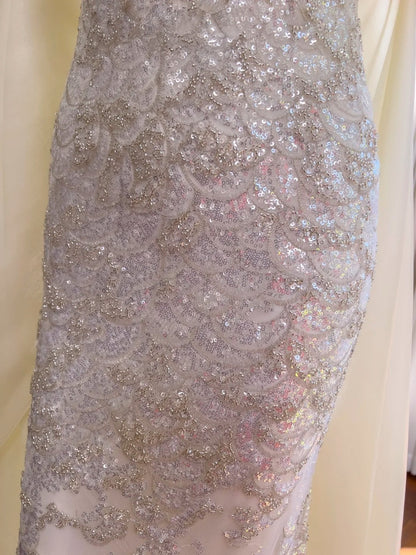 Glittering Spaghetti Straps Beige Prom Dress Sequins A-Line Evening Dress GG6052
