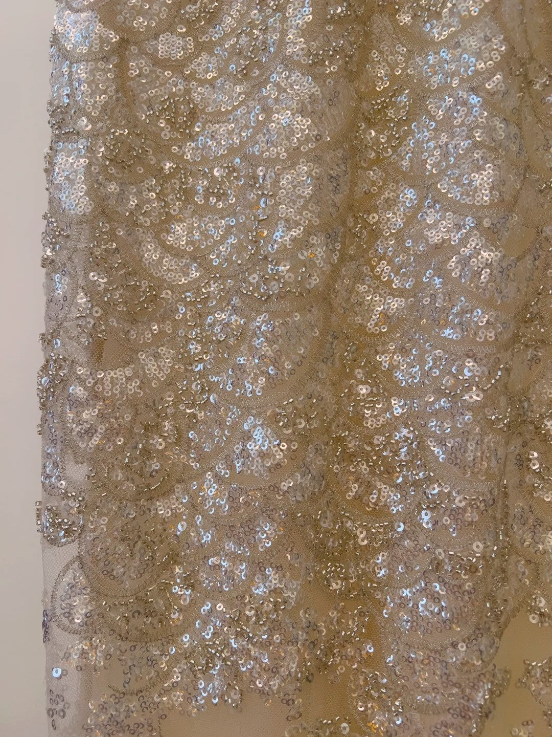 Glittering Spaghetti Straps Beige Prom Dress Sequins A-Line Evening Dress GG6052