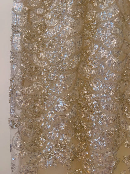 Glittering Spaghetti Straps Beige Prom Dress Sequins A-Line Evening Dress GG6052