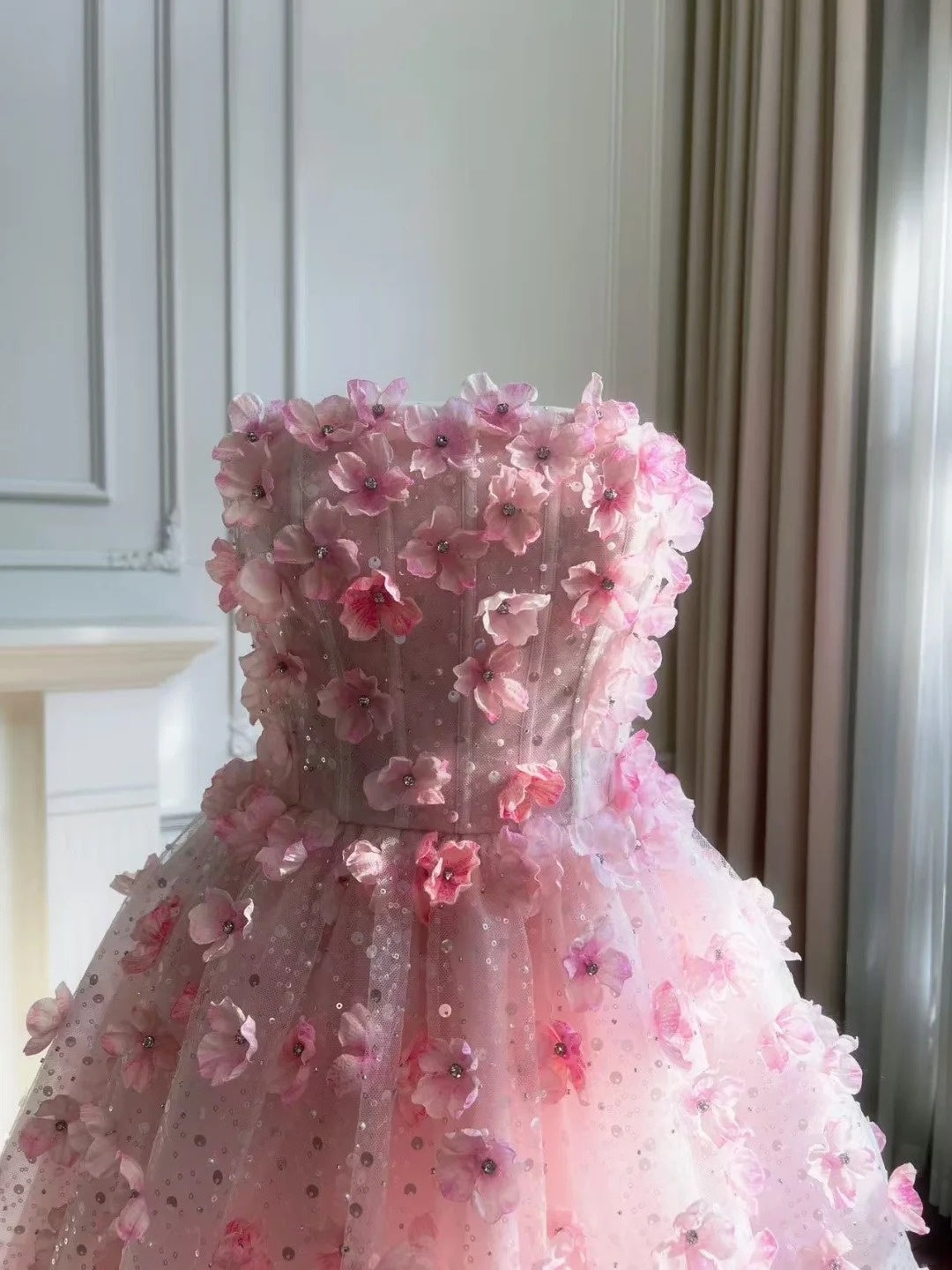 Charming Strapless Pink Homecoming Dress Appliques A-Line Sequins Birthday Dress GG6055