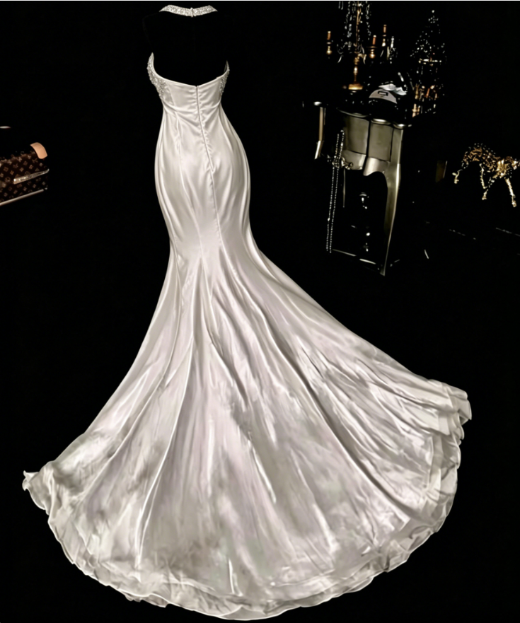 Luxury Halter Neck Ivory Prom Dress Beaded Mermaid Evening Dress GG6056