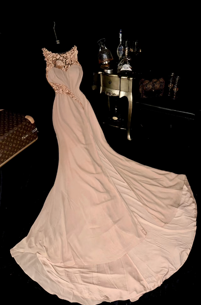Vintage Sweetheart Neck Blush Prom Dress Appliques Mermaid Evening Dress GG6061