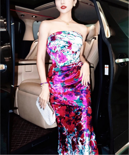 Playful Strapless Floral Prom Dress Mermaid Evening Dress GG6067