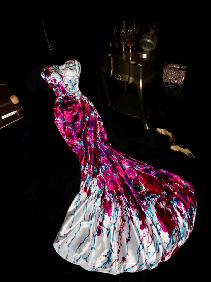Playful Strapless Floral Prom Dress Mermaid Evening Dress GG6067