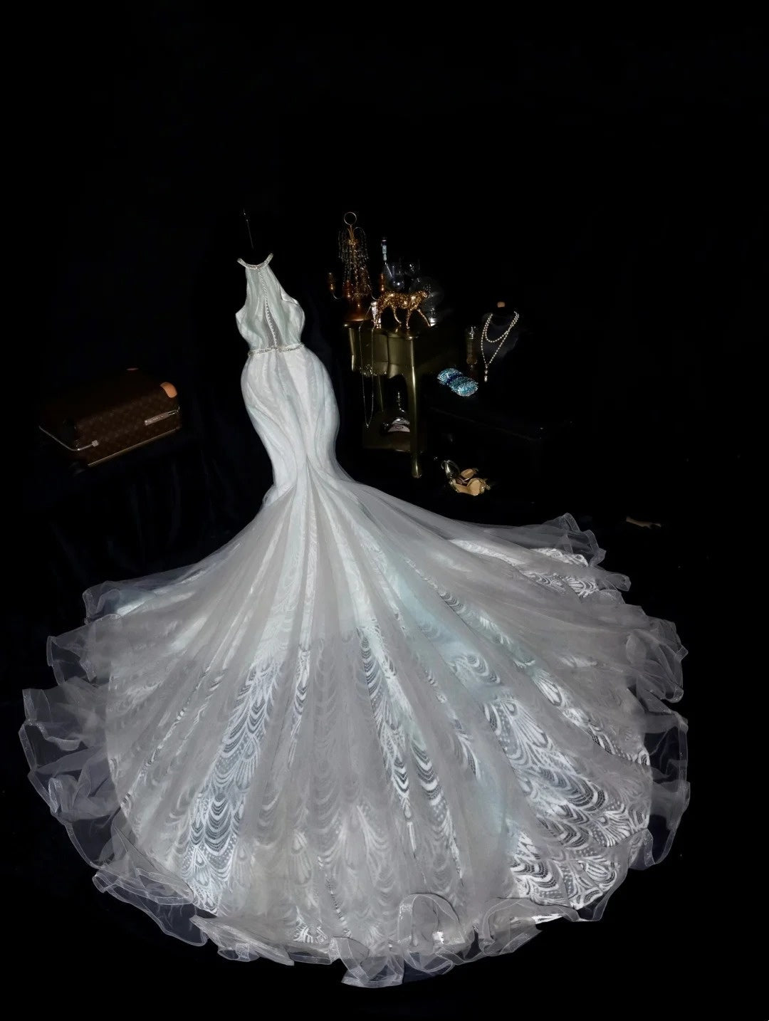 Graceful Halter Neck Wedding Dress, Beaded Mermaid Bridal Dress GG6069