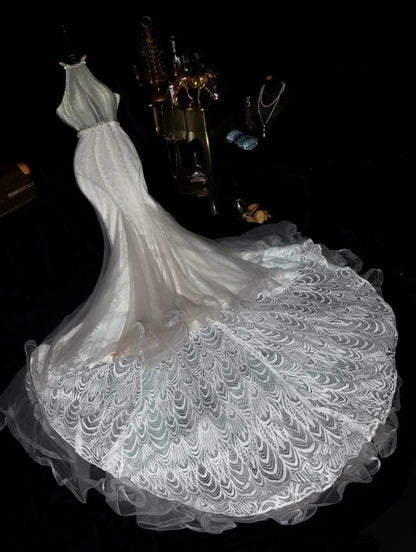Graceful Halter Neck Wedding Dress, Beaded Mermaid Bridal Dress GG6069