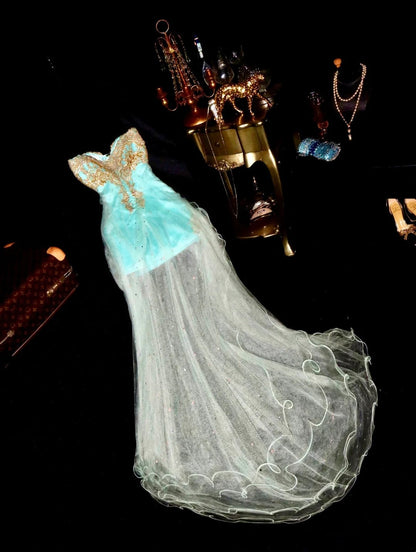 Lovely Strapless Green Prom Dress Appliques Sequins Tulle A-Line Evening Dress GG6077