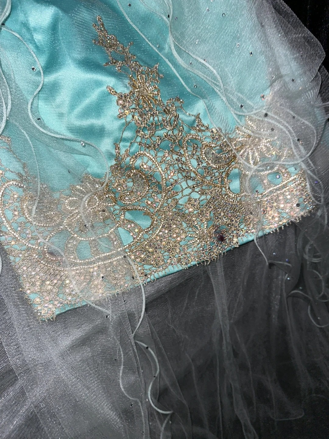 Lovely Strapless Green Prom Dress Appliques Sequins Tulle A-Line Evening Dress GG6077