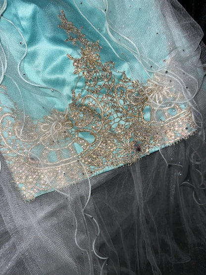 Lovely Strapless Green Prom Dress Appliques Sequins Tulle A-Line Evening Dress GG6077